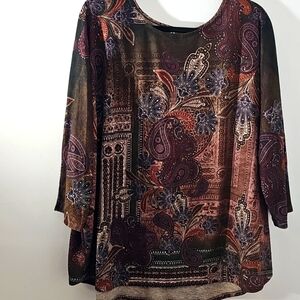 Leo & Nicole Pop Over Paisley Print Top. 3/4 Sleevec. Size 3X.
